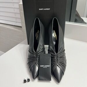 Saint Laurent Vivi 110 Black Calf Leather with envelope toe heels.